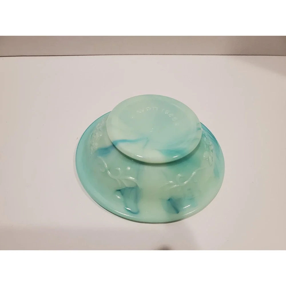 Vintage AVON Turquoise Green Milk Glass Cruet W/Embossed Rose Pattern & Stopper